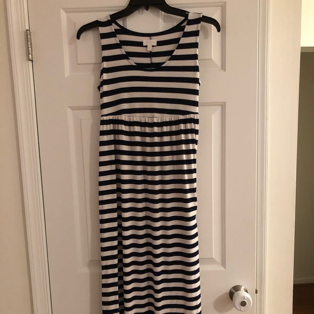 A:glow Maternity Maxi Dress - Navy Stripe